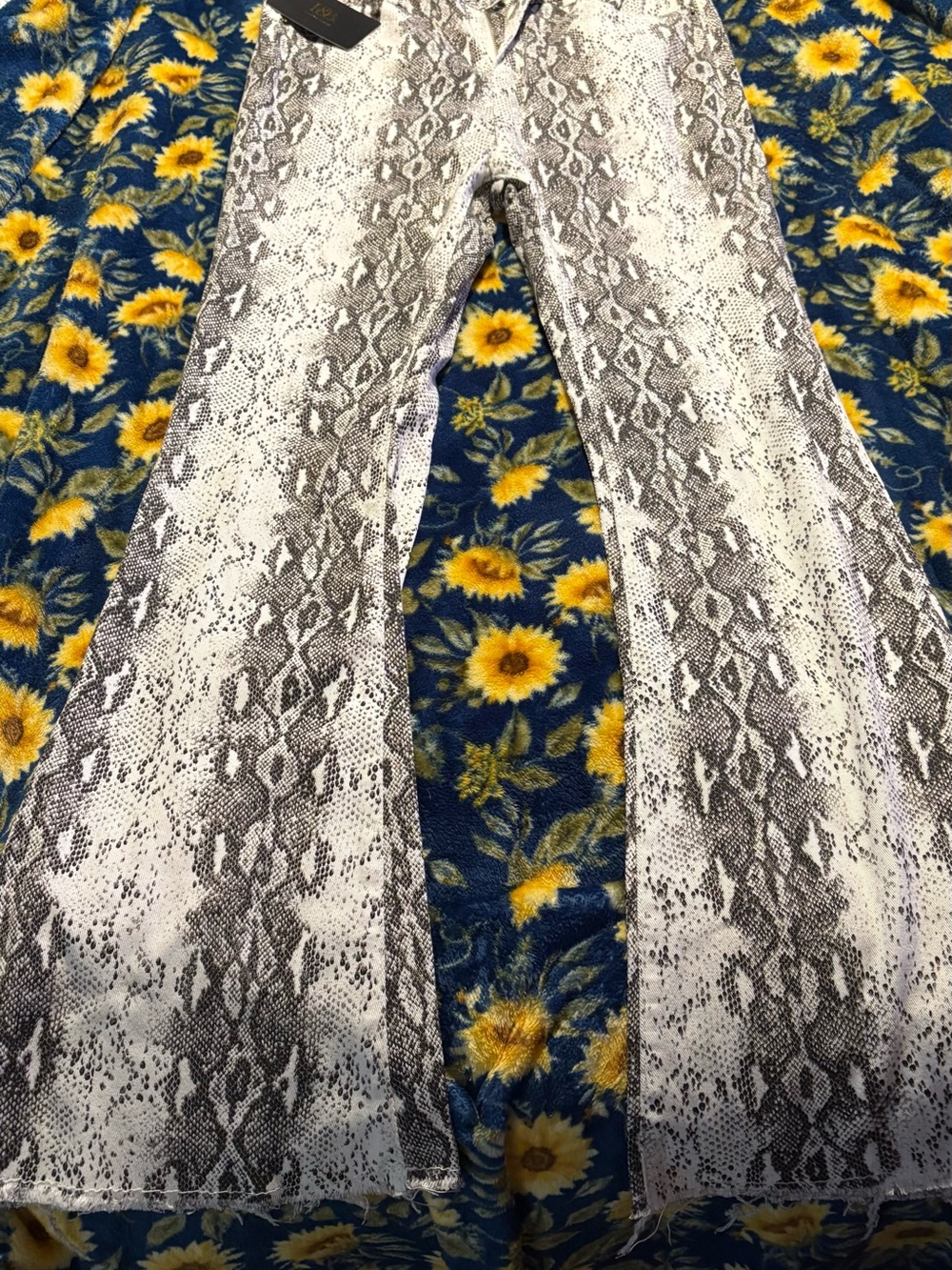Lucky & Blessed Gray and White Snake-Print Flare Jeans